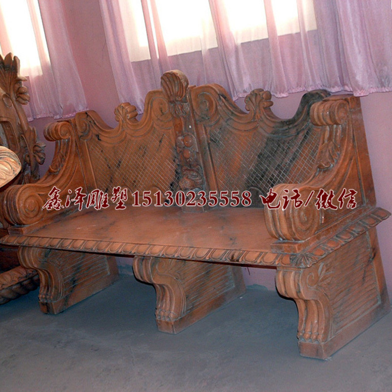 大型欧式座椅 晚霞红石雕西方人物石座靠背雕塑石桌石凳厂家直销