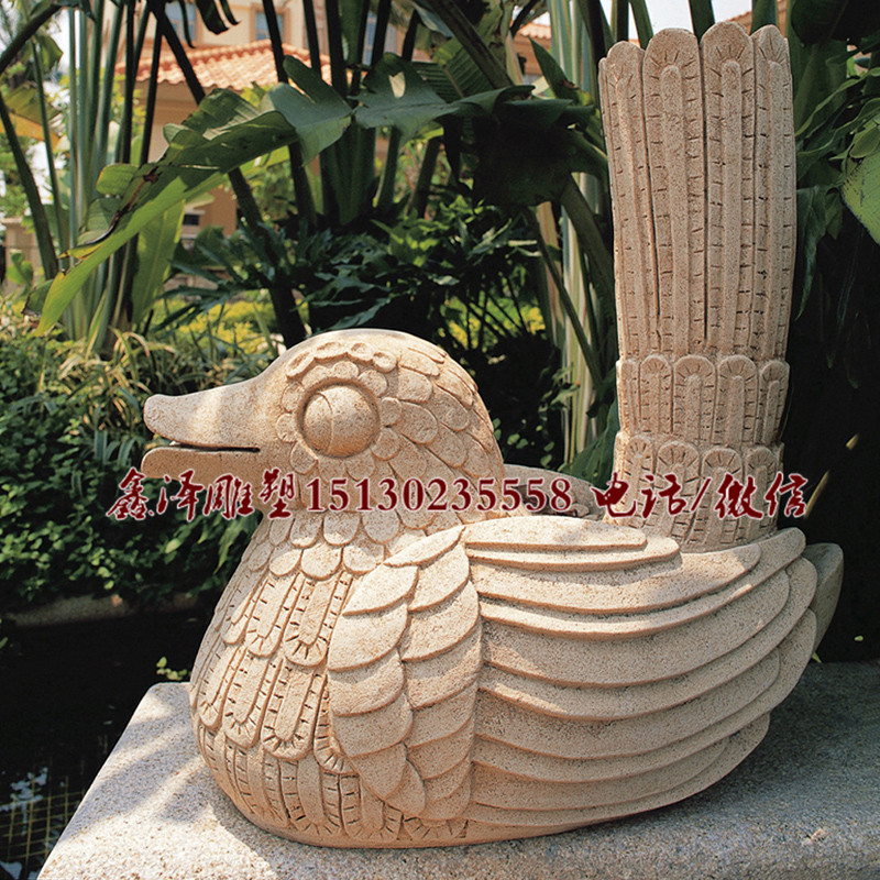 石雕鸭子动物雕塑石头鸭子公园园林喷水装饰流水摆件