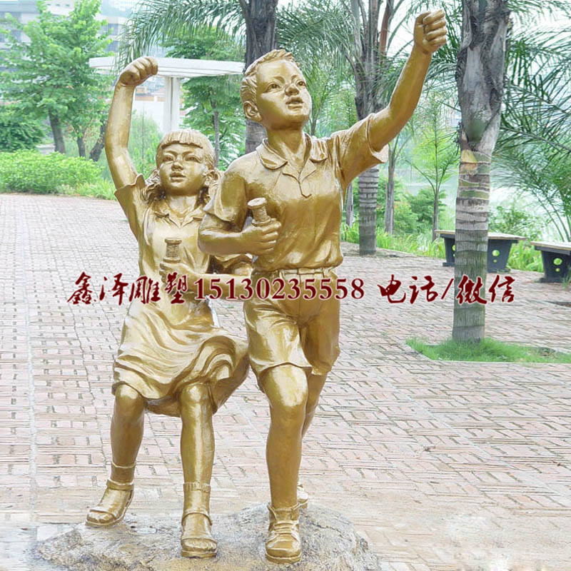 仿铜人物雕塑小孩放风筝雕塑玻璃钢树脂雕塑公园园林装饰品摆件