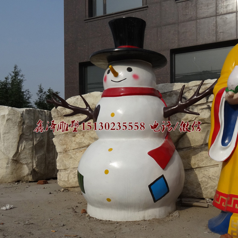 玻璃钢卡通圣诞老人雪人造型雕塑滑雪场招人装饰雪人落地摆件