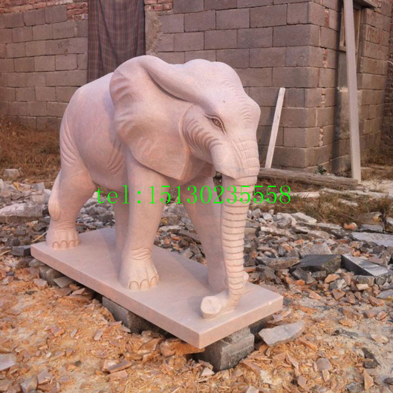 晚霞红石雕大象动物雕塑园林公园小品雕刻厂家直销
