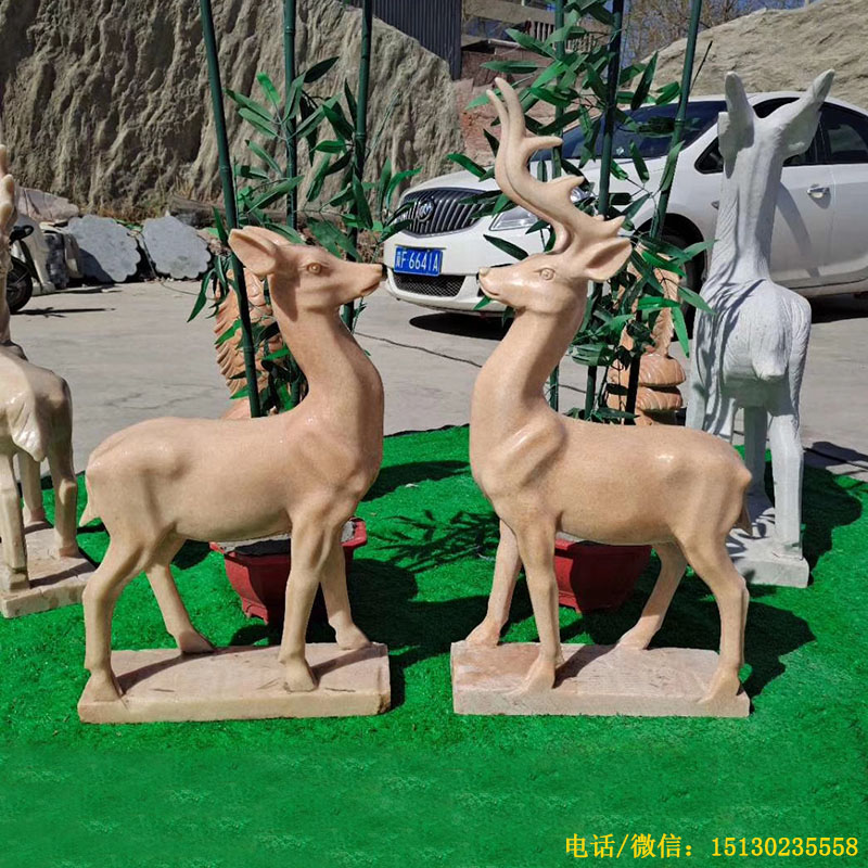 石雕动物鹿公园园林草坪小鹿大理石动物雕塑定制厂家